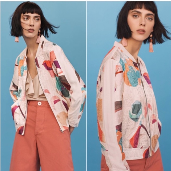 Anthropologie Elevenses Geo Zip Up Bomber Jacket - Picture 2 of 8